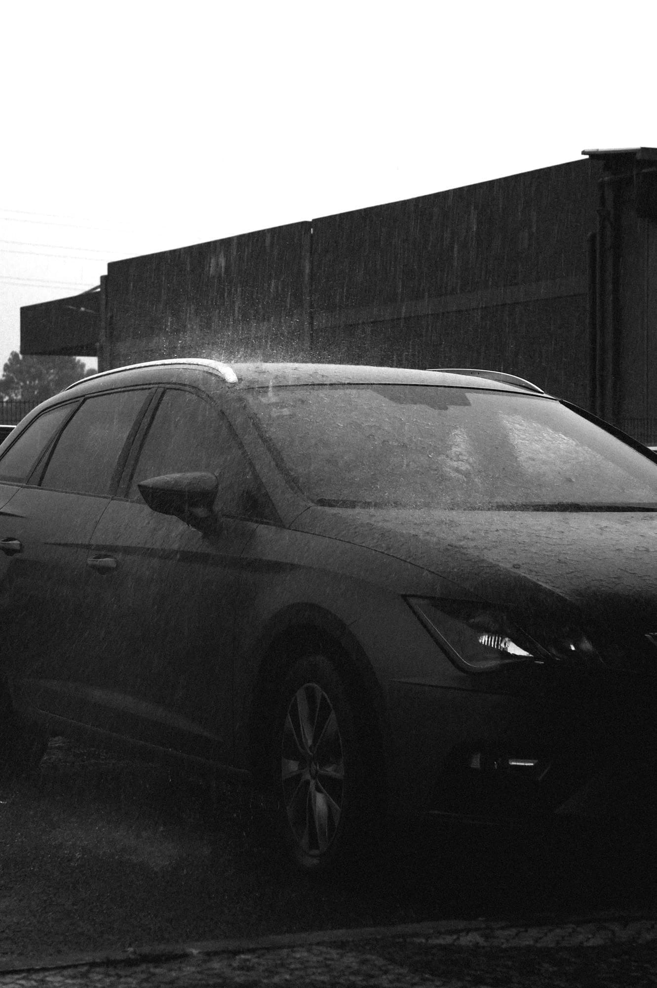 car in rain